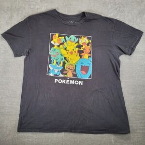 Pokemon Mens XL Graphic T-Shirt Black Pikachu Squirtle Bulbasaur Charmander Tee